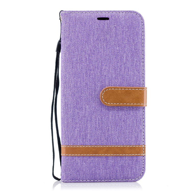 Jeans Cloth Skin Wallet Stand PU Leather Cellphone Case for Samsung Galaxy S9+ G965 - Purple-2