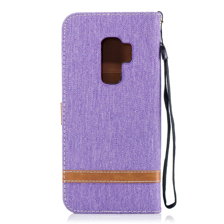 Jeans Cloth Skin Wallet Stand PU Leather Cellphone Case for Samsung Galaxy S9+ G965 - Purple-3
