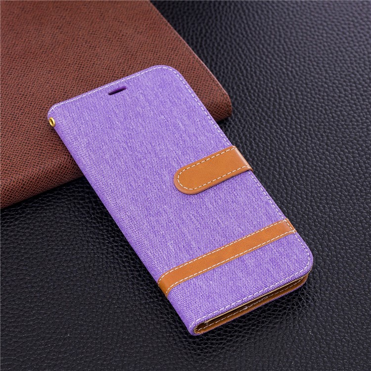 Jeans Cloth Skin Wallet Stand PU Leather Cellphone Case for Samsung Galaxy S9+ G965 - Purple-4