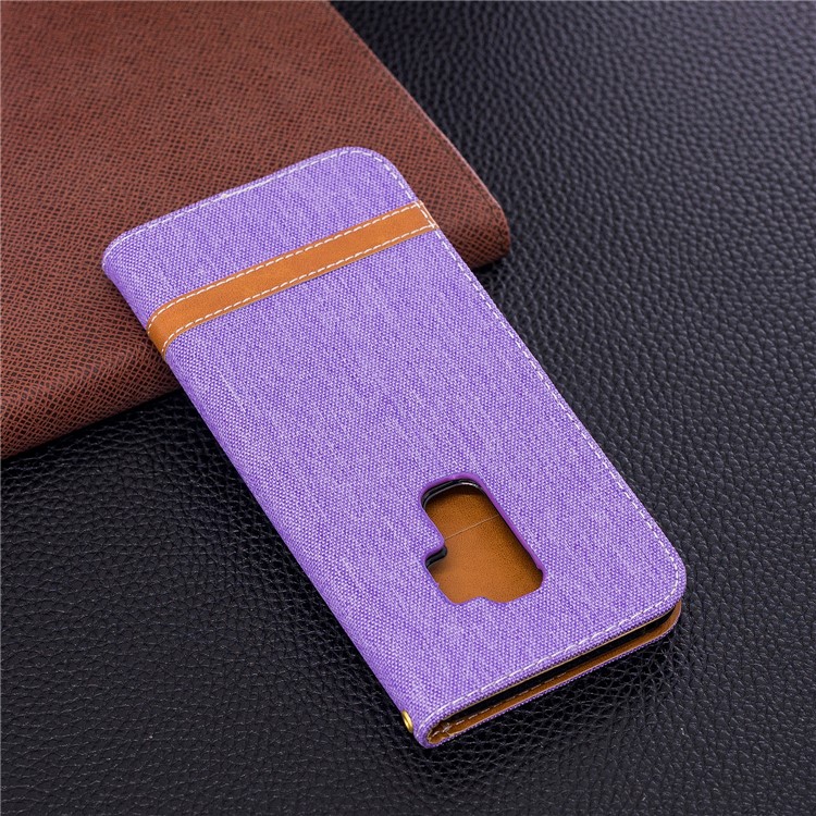 Jeans Cloth Skin Wallet Stand PU Leather Cellphone Case for Samsung Galaxy S9+ G965 - Purple-5
