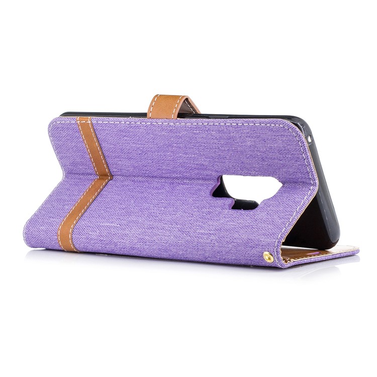 Jeans Cloth Skin Wallet Stand PU Leather Cellphone Case for Samsung Galaxy S9+ G965 - Purple-6