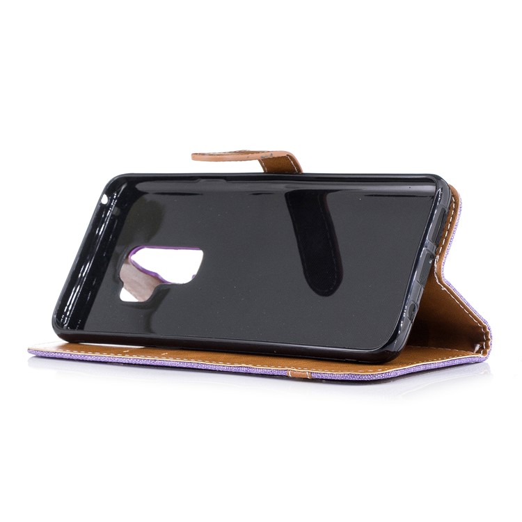 Jeans Cloth Skin Wallet Stand PU Leather Cellphone Case for Samsung Galaxy S9+ G965 - Purple-7