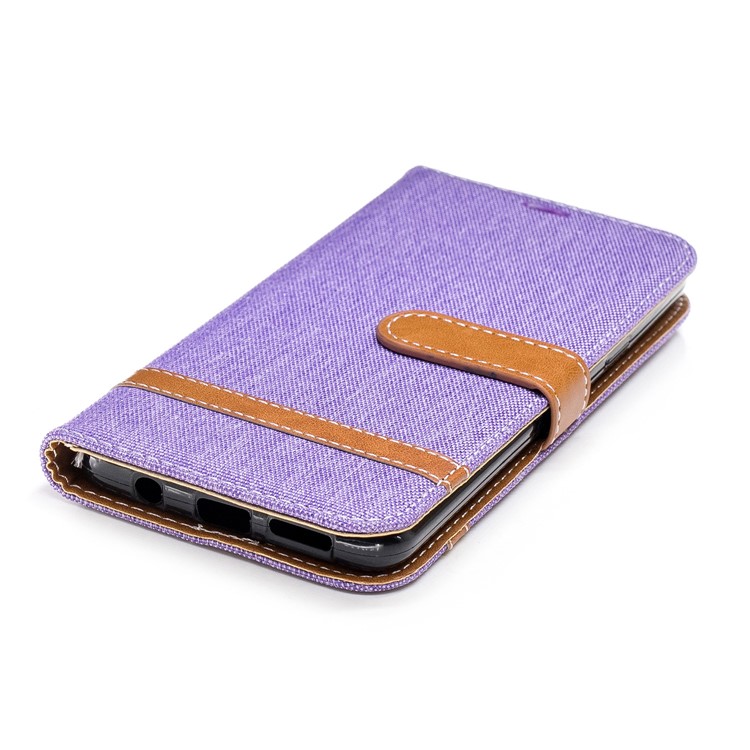 Jeans Cloth Skin Wallet Stand PU Leather Cellphone Case for Samsung Galaxy S9+ G965 - Purple-8