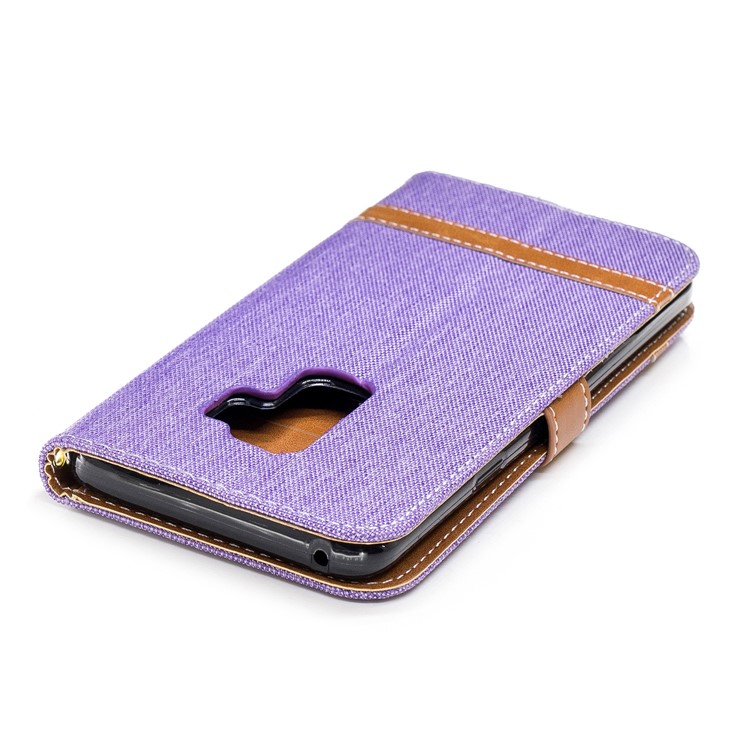 Jeans Cloth Skin Wallet Stand PU Leather Cellphone Case for Samsung Galaxy S9+ G965 - Purple-9