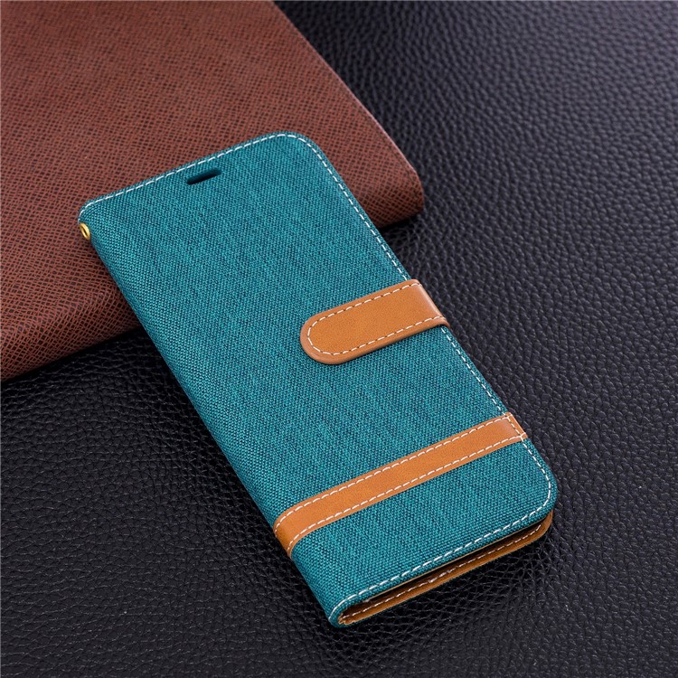 Jeans Cloth Skin Wallet Stand Leather Cellphone Cover Shell for Samsung Galaxy S9+ G965 - Green-4