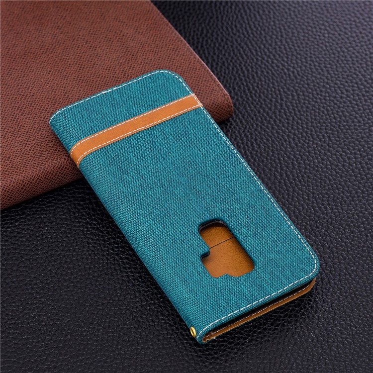 Jeans Cloth Skin Wallet Stand Leather Cellphone Cover Shell for Samsung Galaxy S9+ G965 - Green-5