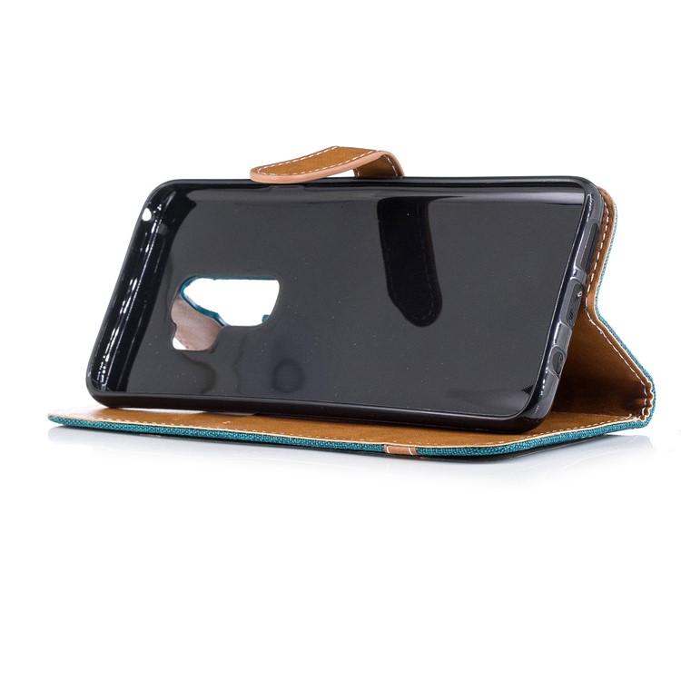 Jeans Cloth Skin Wallet Stand Leather Cellphone Cover Shell for Samsung Galaxy S9+ G965 - Green-7