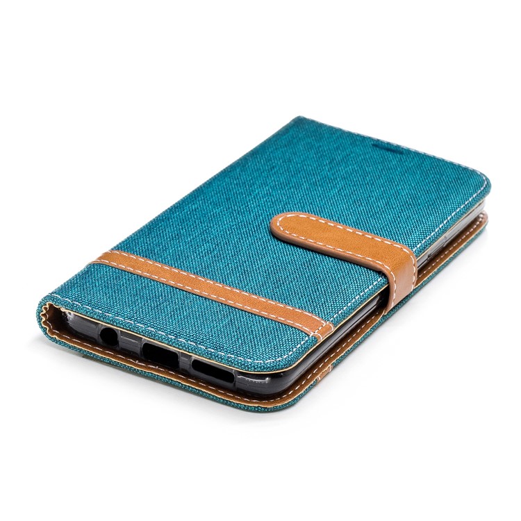 Jeans Cloth Skin Wallet Stand Leather Cellphone Cover Shell for Samsung Galaxy S9+ G965 - Green-8