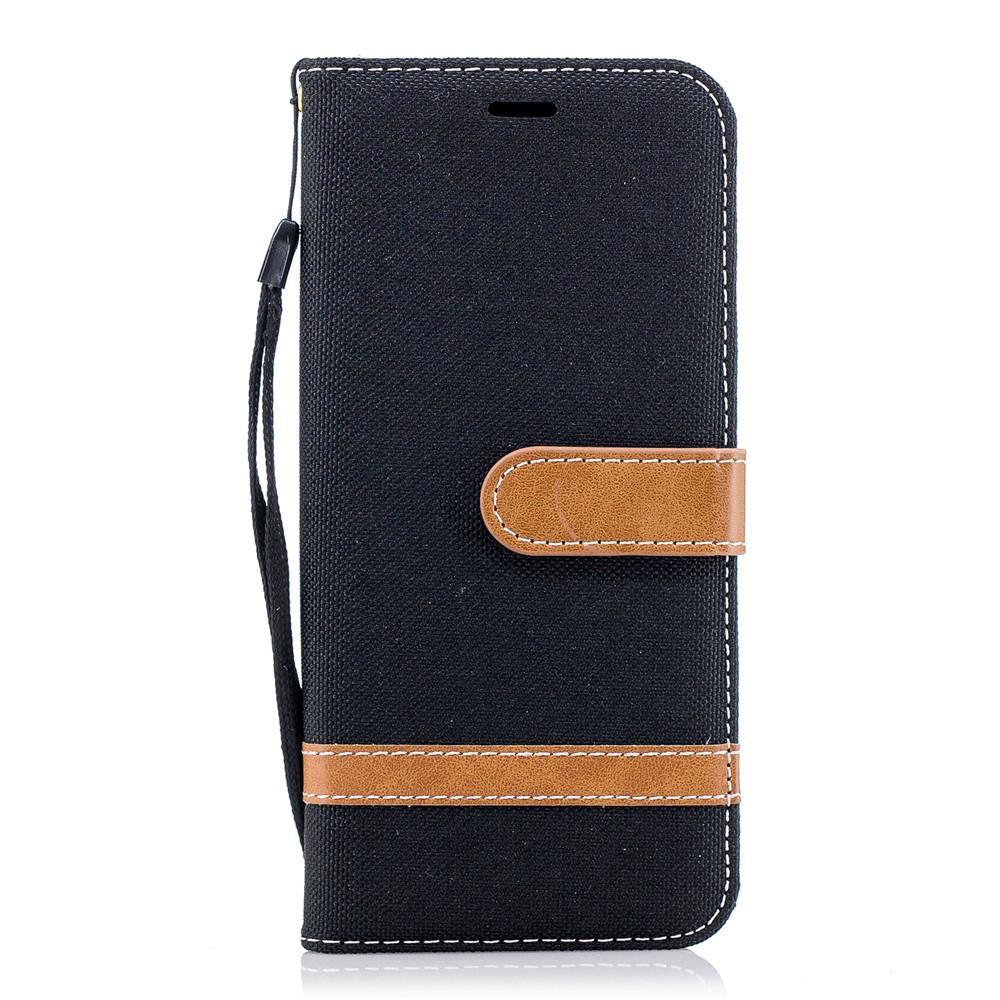 Jeans en Tissu Texture en Cuir Porte-support Avec Sangle à Main Pour Samsung Galaxy S9 G960 - le Noir