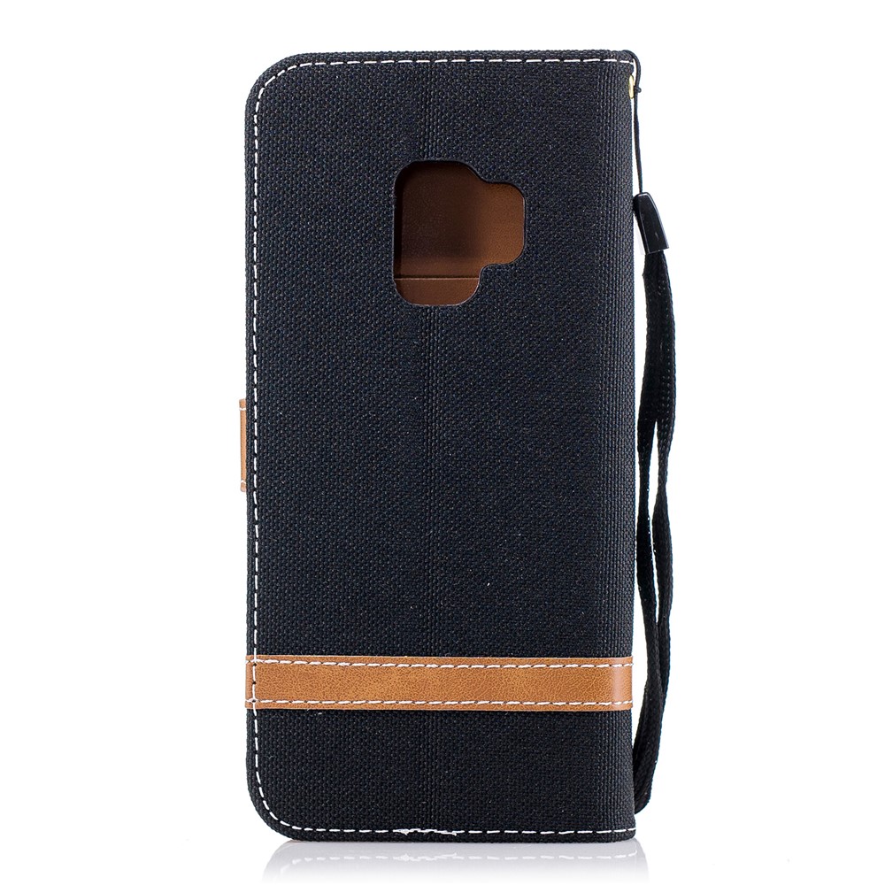 Jeans Cloth Texture Leather Wallet Stand Case with Hand Strap for Samsung Galaxy S9 G960 - Black-3