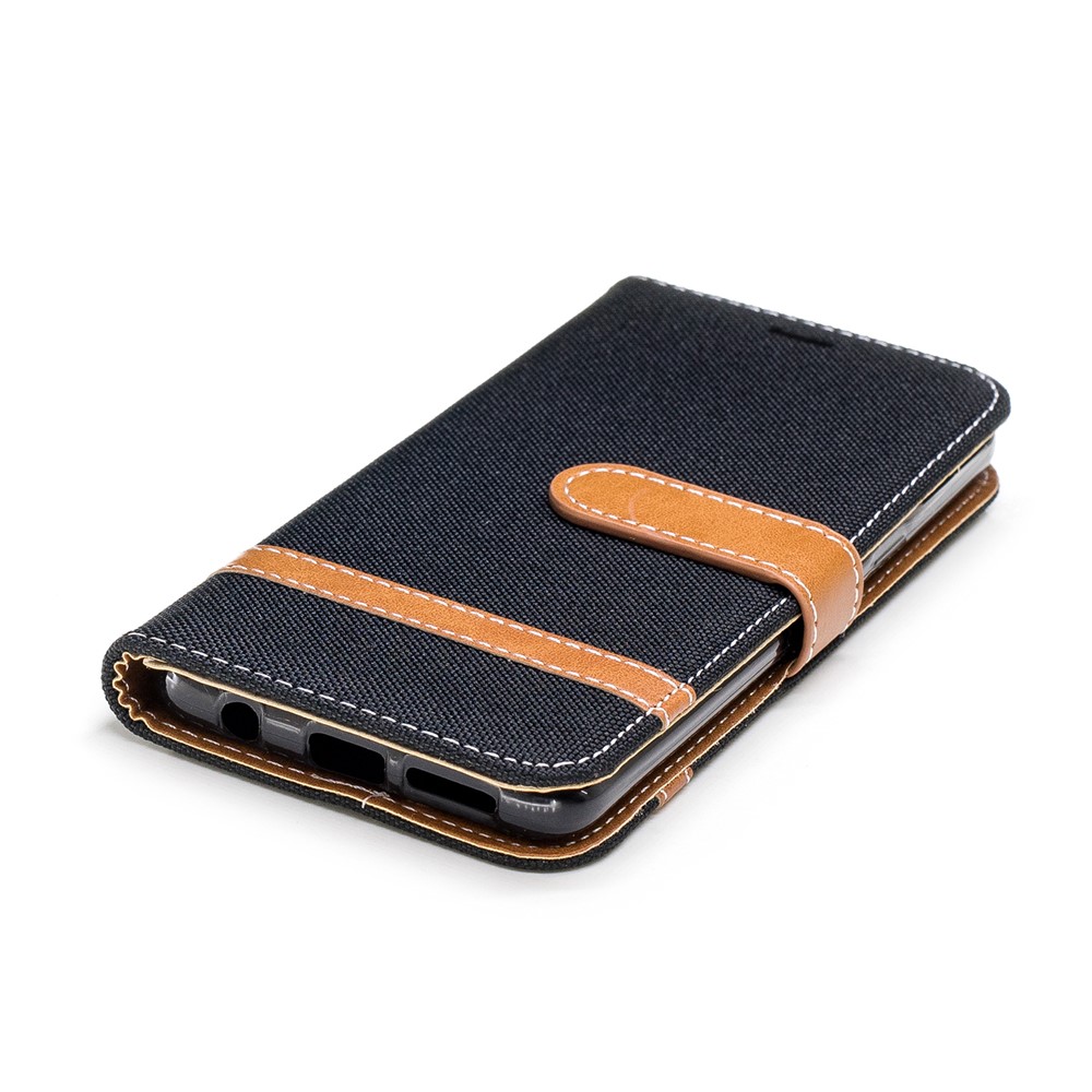 Jeans en Tissu Texture en Cuir Porte-support Avec Sangle à Main Pour Samsung Galaxy S9 G960 - le Noir