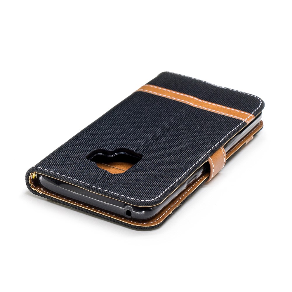 Jeans Cloth Texture Leather Wallet Stand Case with Hand Strap for Samsung Galaxy S9 G960 - Black-9