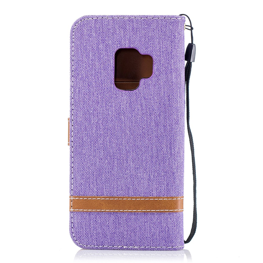 Jeans Cloth Texture Leather Wallet Stand Cover Shell for Samsung Galaxy S9 G960 - Purple-3