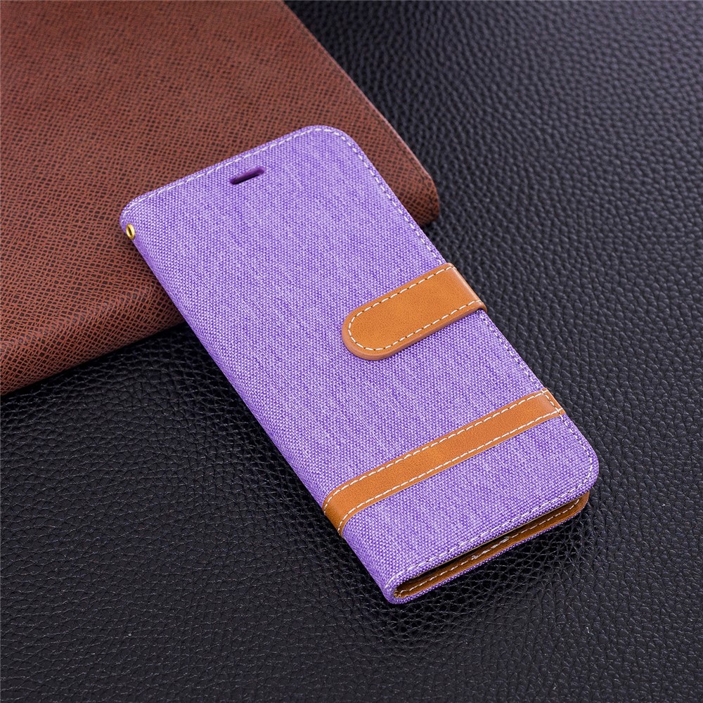 Jeans Cloth Texture Leather Wallet Stand Cover Shell for Samsung Galaxy S9 G960 - Purple-4