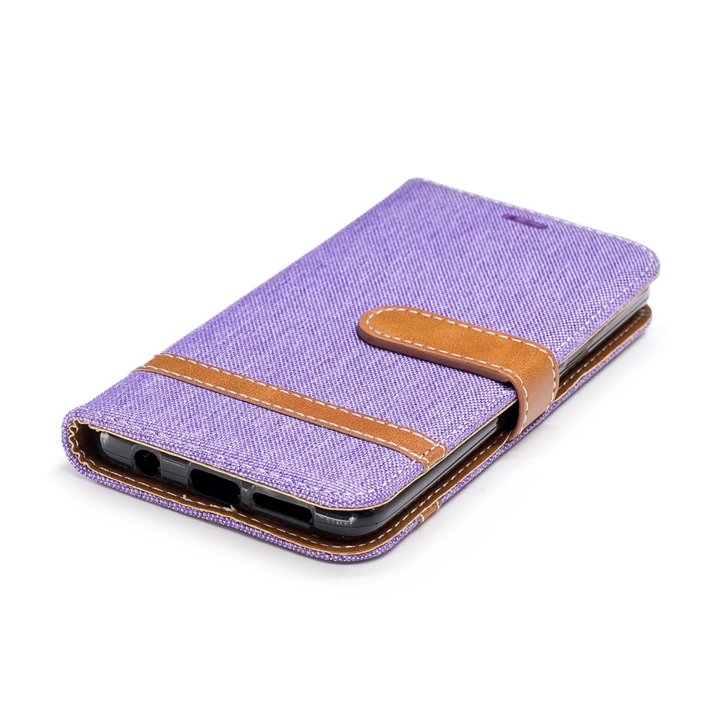 Jeans Cloth Texture Leather Wallet Stand Cover Shell for Samsung Galaxy S9 G960 - Purple-8