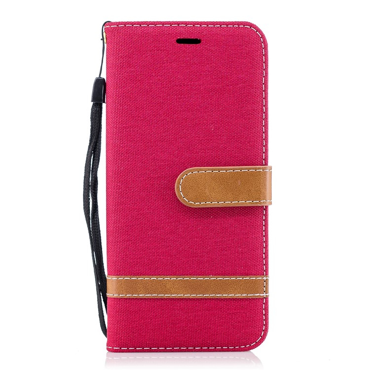 Jeans Cloth Texture Leather Wallet Stand Shell Case for Samsung Galaxy S9 G960 - Red-2
