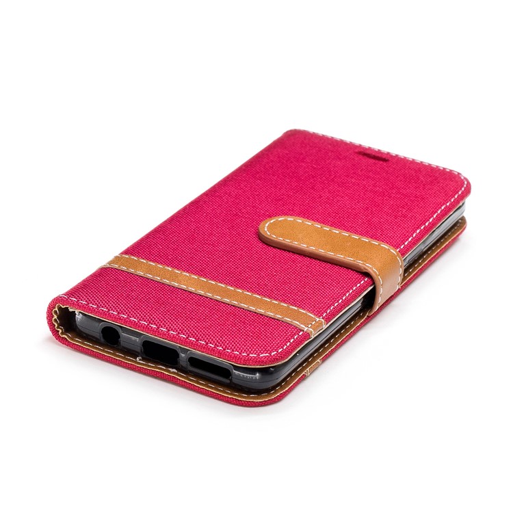 Jeans Cloth Texture Leather Wallet Stand Shell Case for Samsung Galaxy S9 G960 - Red-8