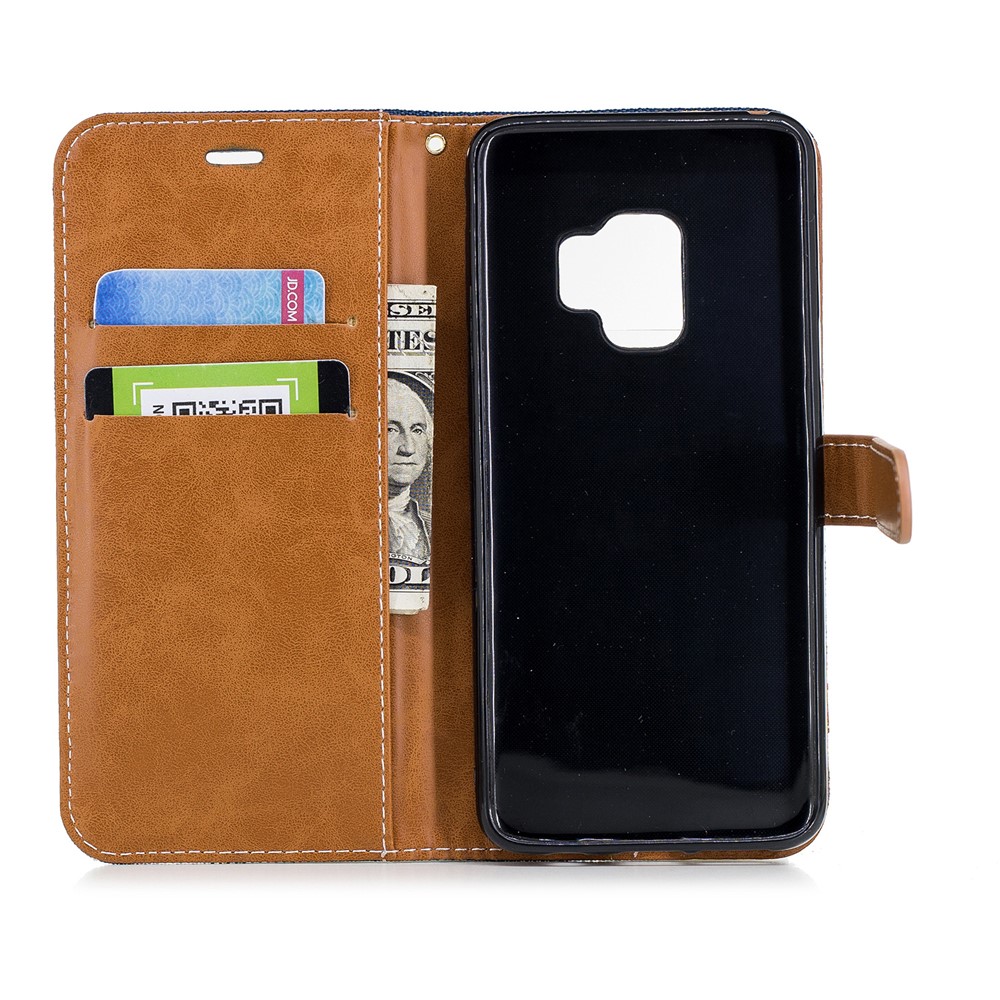 Jeans Cloth Texture Leather Card Slots Phone Case for Samsung Galaxy S9 G960 - Dark Blue-10