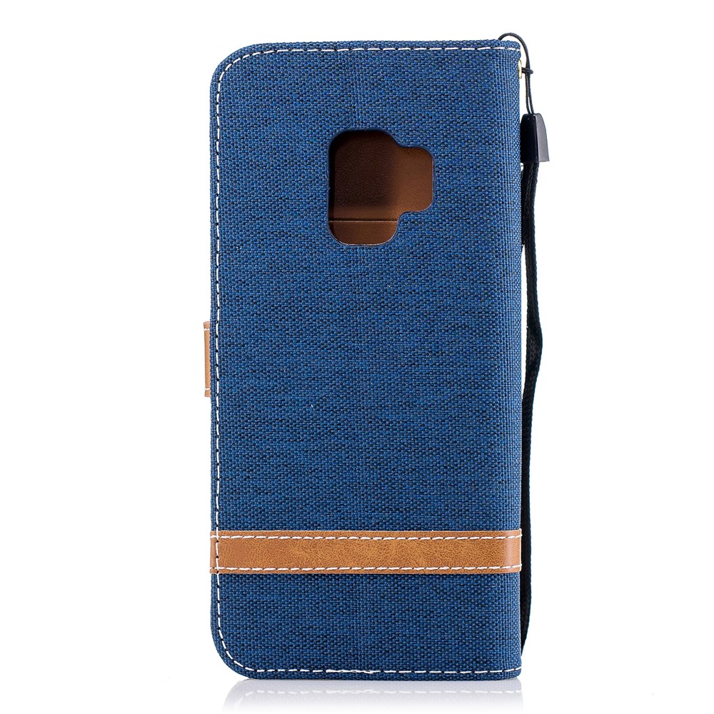 Jeans Cloth Texture Leather Card Slots Phone Case for Samsung Galaxy S9 G960 - Dark Blue-3