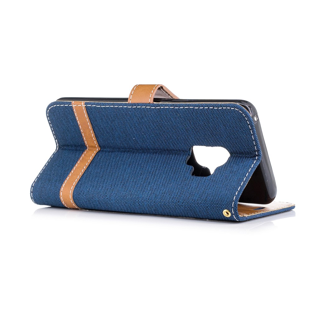 Jeans Cloth Texture Leather Card Slots Phone Case for Samsung Galaxy S9 G960 - Dark Blue-6