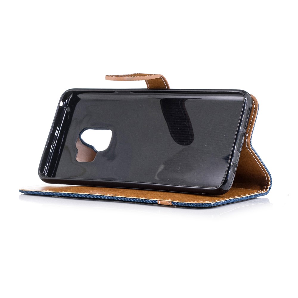 Jeans Cloth Texture Leather Card Slots Phone Case for Samsung Galaxy S9 G960 - Dark Blue-7