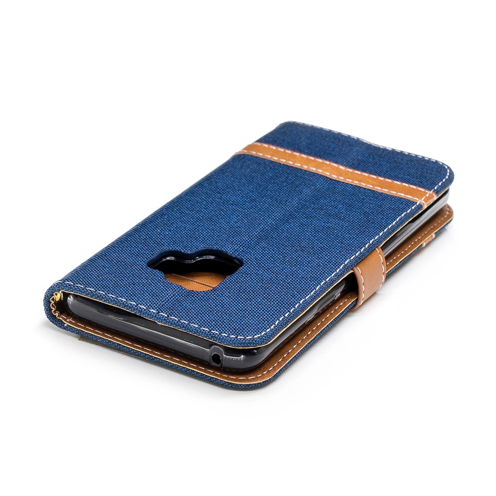 Jeans Cloth Texture Leather Card Slots Phone Case for Samsung Galaxy S9 G960 - Dark Blue-9