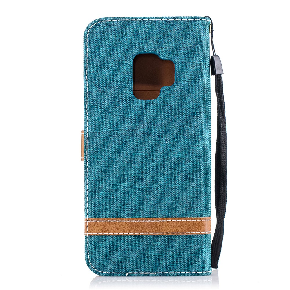 Jeans Cloth Texture PU Leather Flip Phone Cover for Samsung Galaxy S9 G960 - Green-3