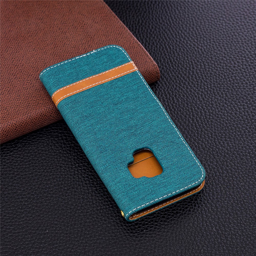 Jeans Cloth Texture PU Leather Flip Phone Cover for Samsung Galaxy S9 G960 - Green-5