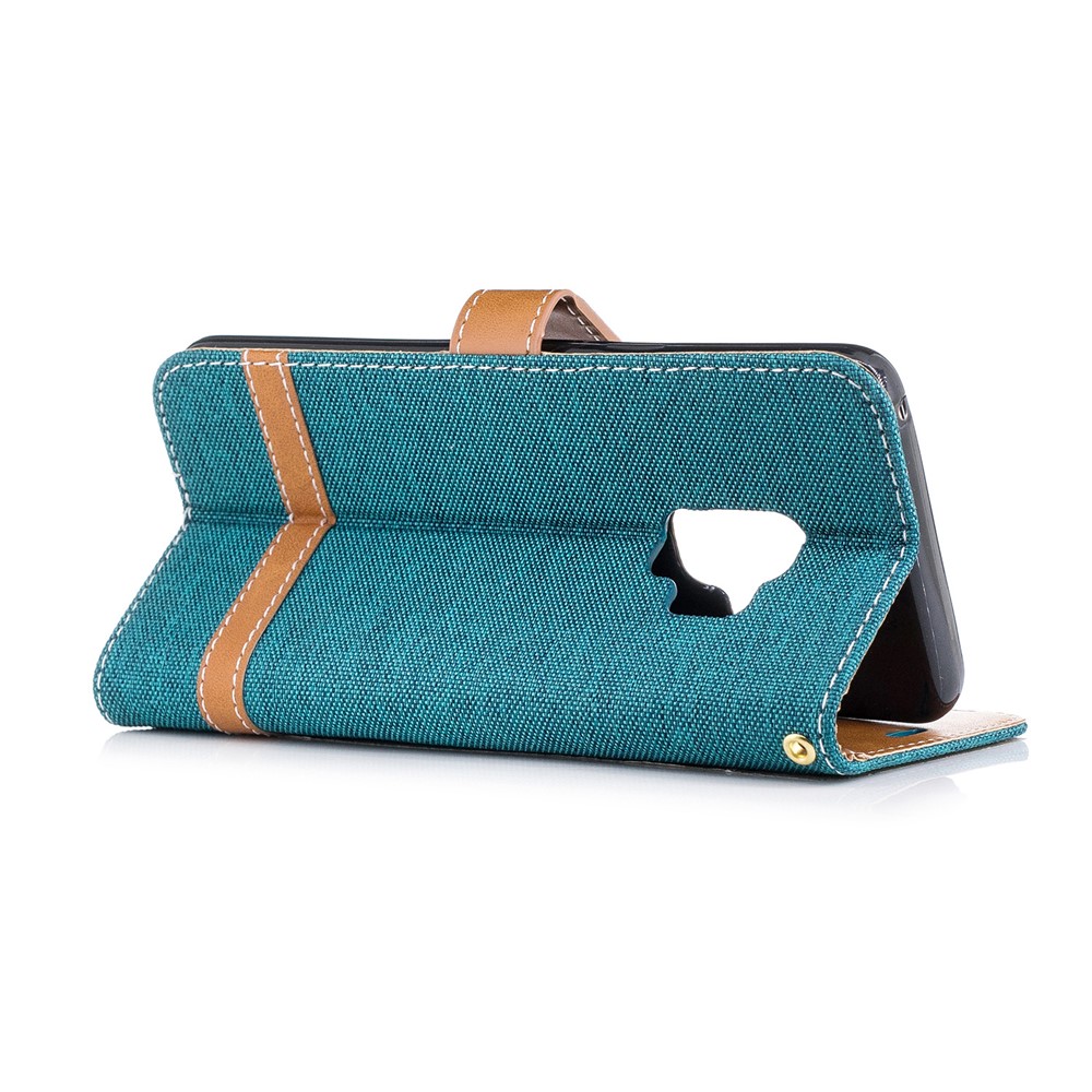 Jeans Cloth Texture PU Leather Flip Phone Cover for Samsung Galaxy S9 G960 - Green-6