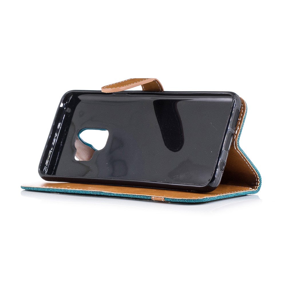 Jeans Cloth Texture PU Leather Flip Phone Cover for Samsung Galaxy S9 G960 - Green-7