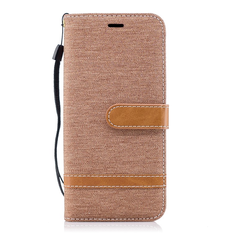 Jeans Cloth Texture Leather Wallet Stand Mobile Case for Samsung Galaxy S9 G960 - Khaki-2