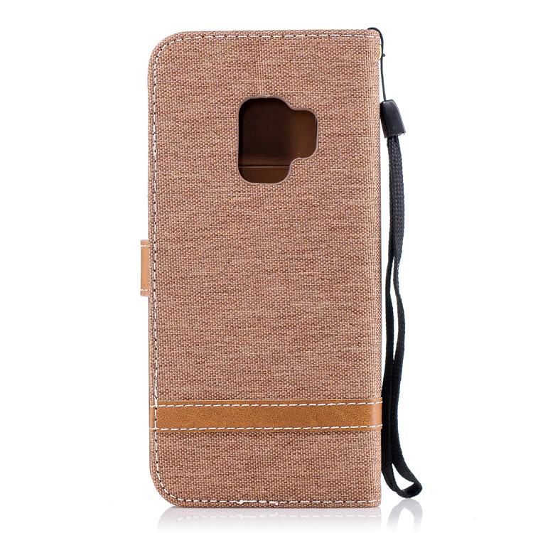 Jeans Cloth Texture Leather Wallet Stand Mobile Case for Samsung Galaxy S9 G960 - Khaki-3