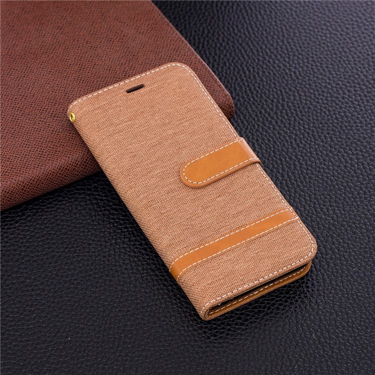 Jeans Cloth Texture Leather Wallet Stand Mobile Case for Samsung Galaxy S9 G960 - Khaki-4