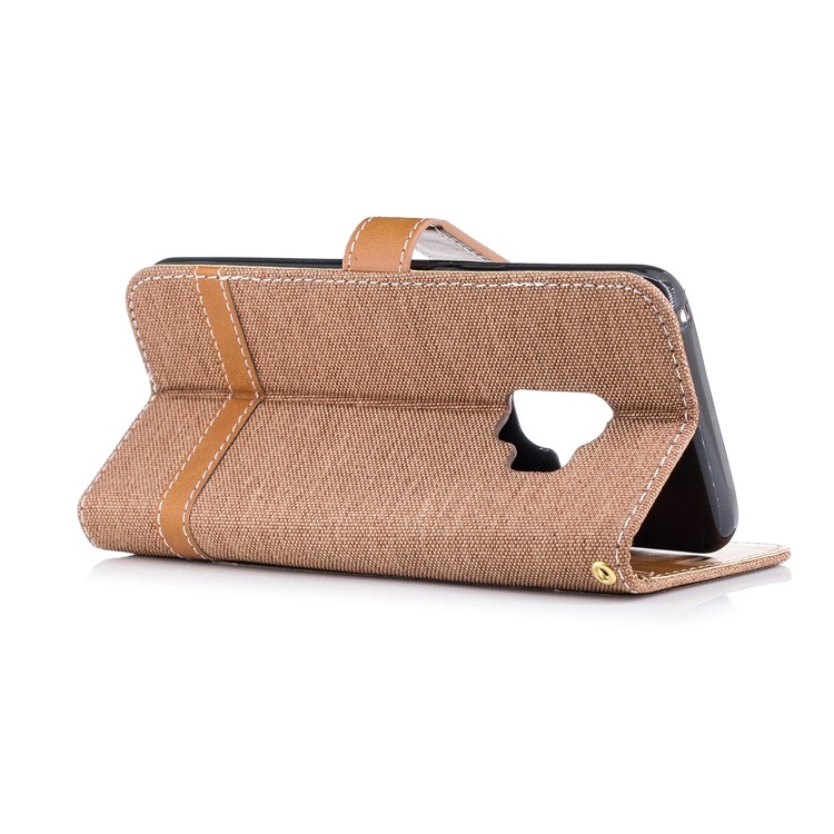 Jeans Cloth Texture Leather Wallet Stand Mobile Case for Samsung Galaxy S9 G960 - Khaki-6