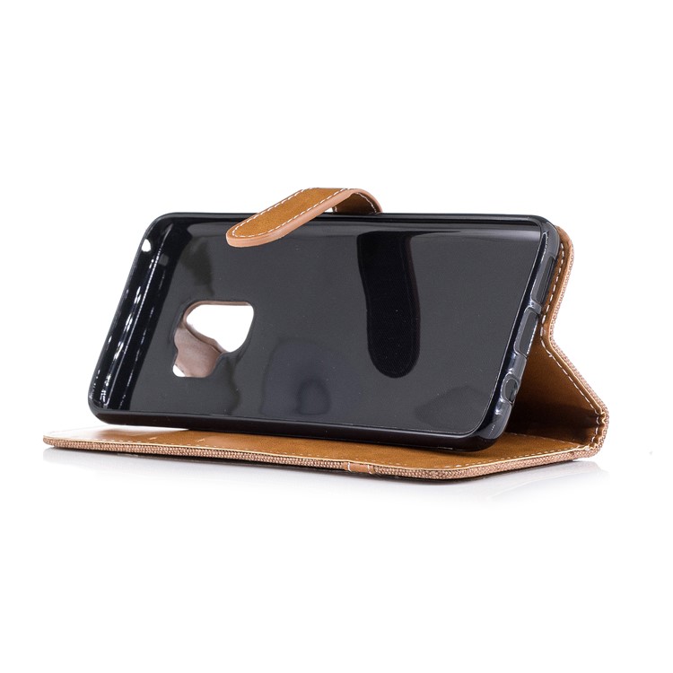 Jeans Cloth Texture Leather Wallet Stand Mobile Case for Samsung Galaxy S9 G960 - Khaki-7