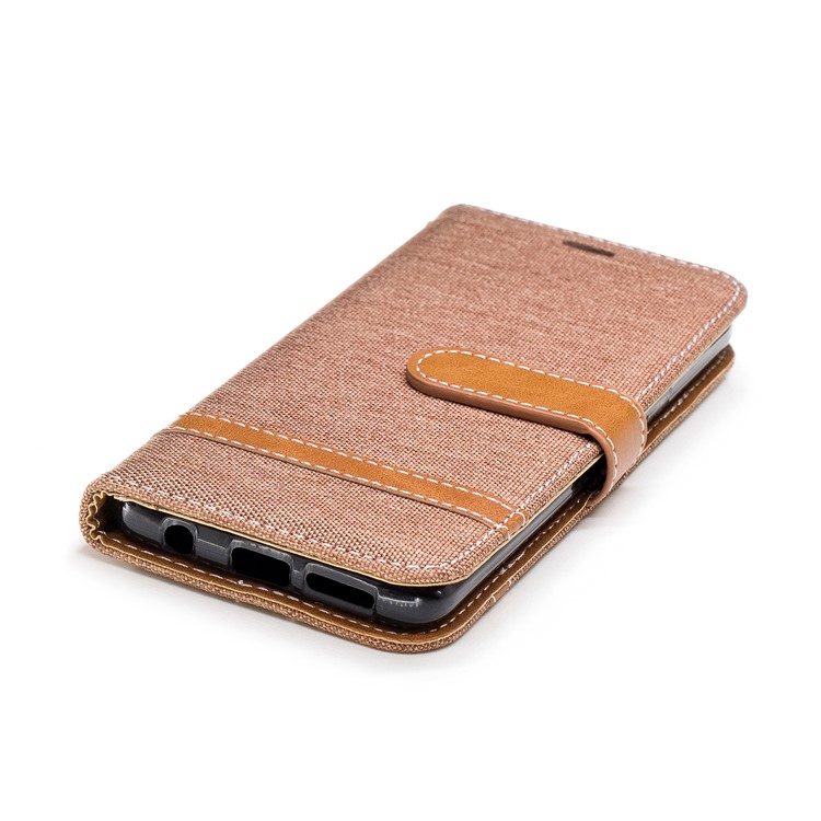 Jeans Cloth Texture Leather Wallet Stand Mobile Case for Samsung Galaxy S9 G960 - Khaki-8
