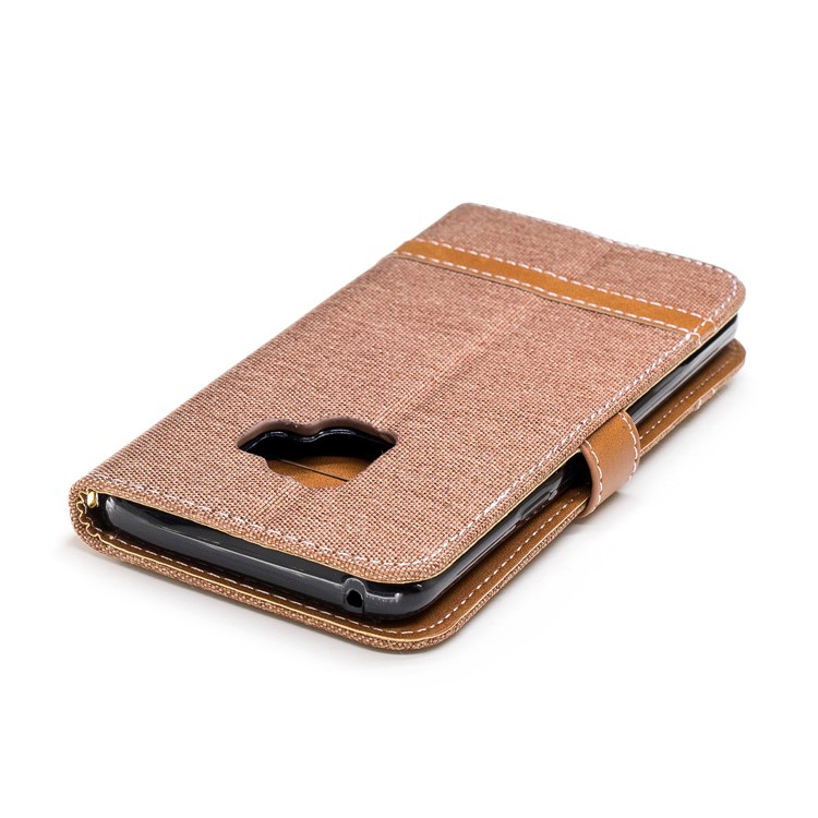 Jeans Cloth Texture Leather Wallet Stand Mobile Case for Samsung Galaxy S9 G960 - Khaki-9