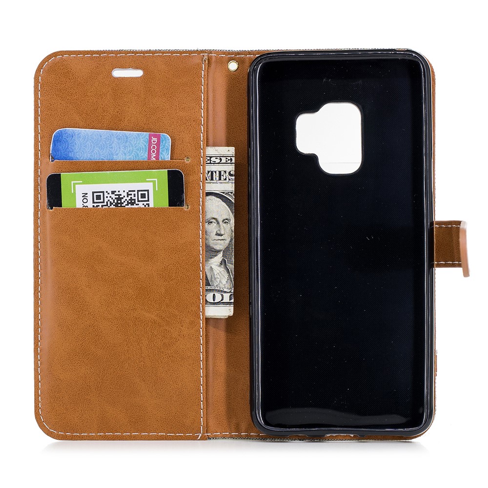 Jeans Cloth Texture Wallet Stand Leather Mobile Casing for Samsung Galaxy S9 G960 - Grey-10