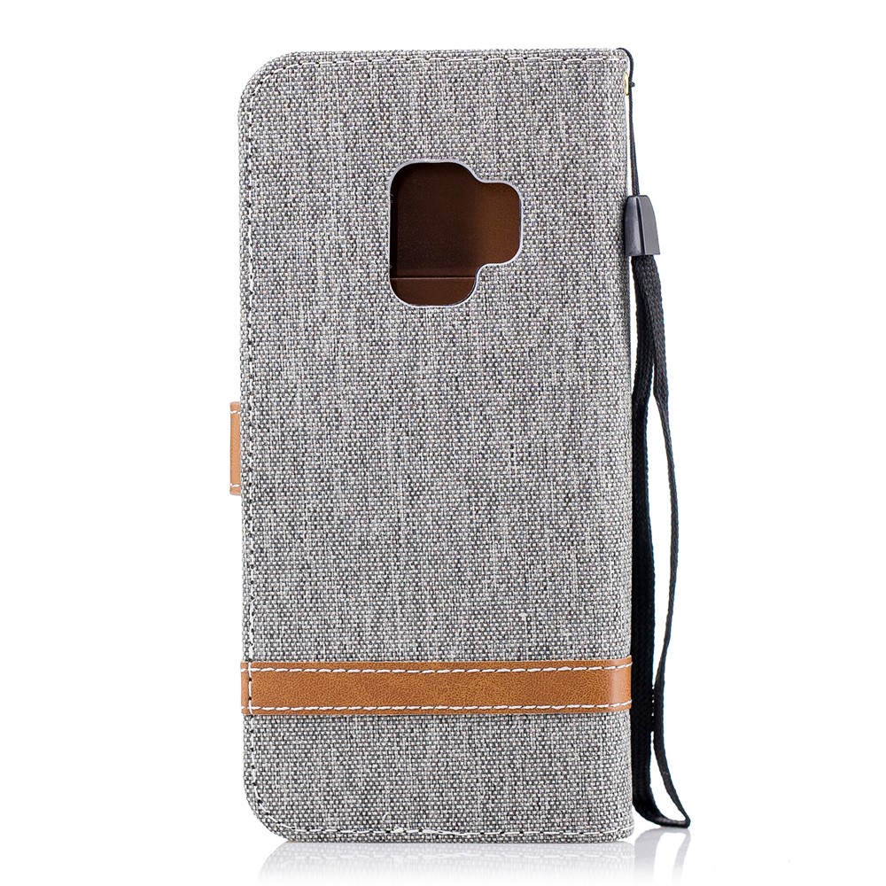 Jeans Cloth Texture Wallet Stand Leather Mobile Casing for Samsung Galaxy S9 G960 - Grey-3