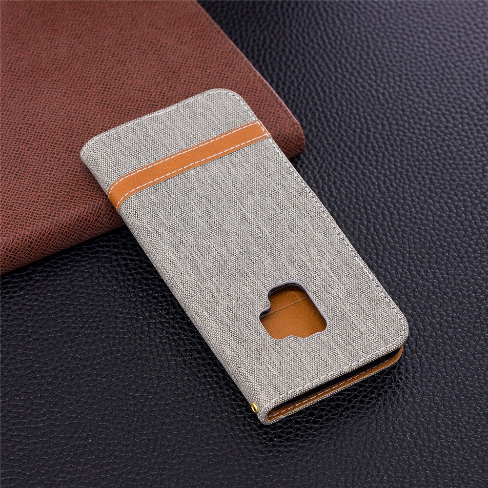 Jeans Cloth Texture Wallet Stand Leather Mobile Casing for Samsung Galaxy S9 G960 - Grey-5