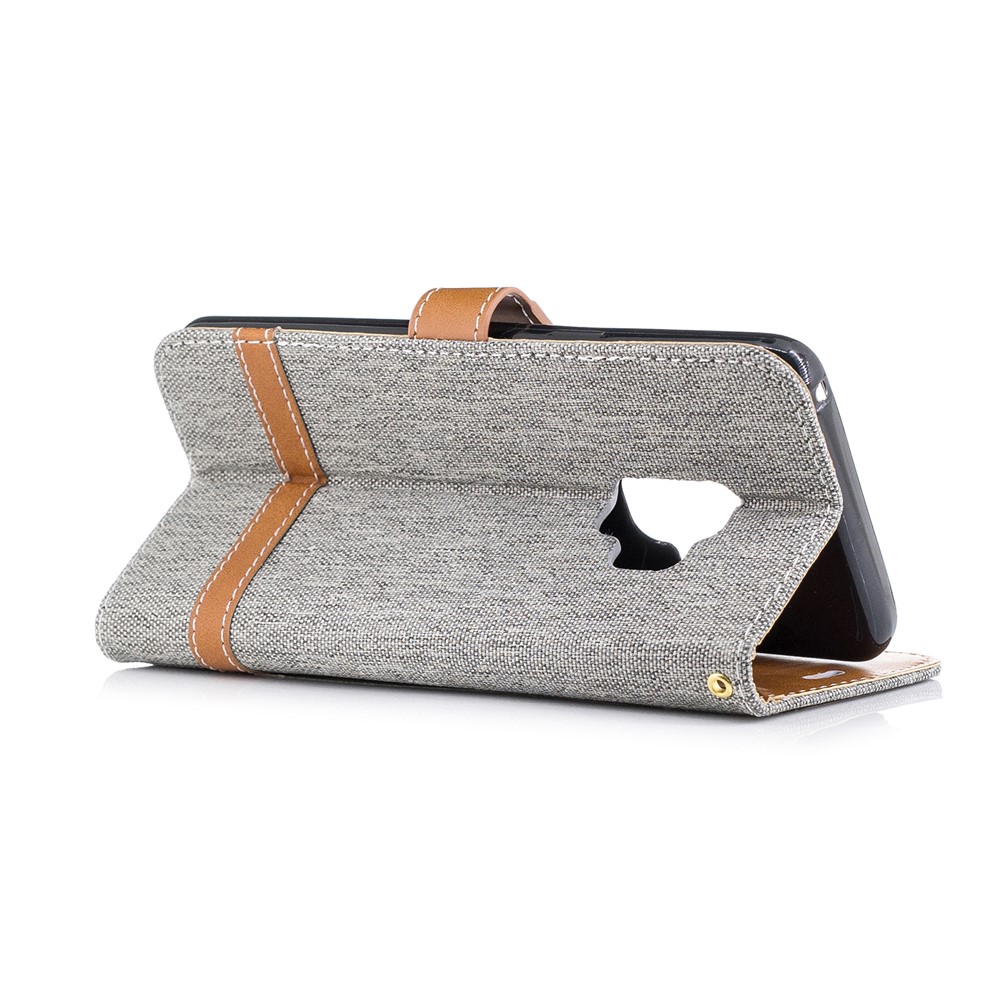 Jeans Cloth Texture Wallet Stand Leather Mobile Casing for Samsung Galaxy S9 G960 - Grey-6