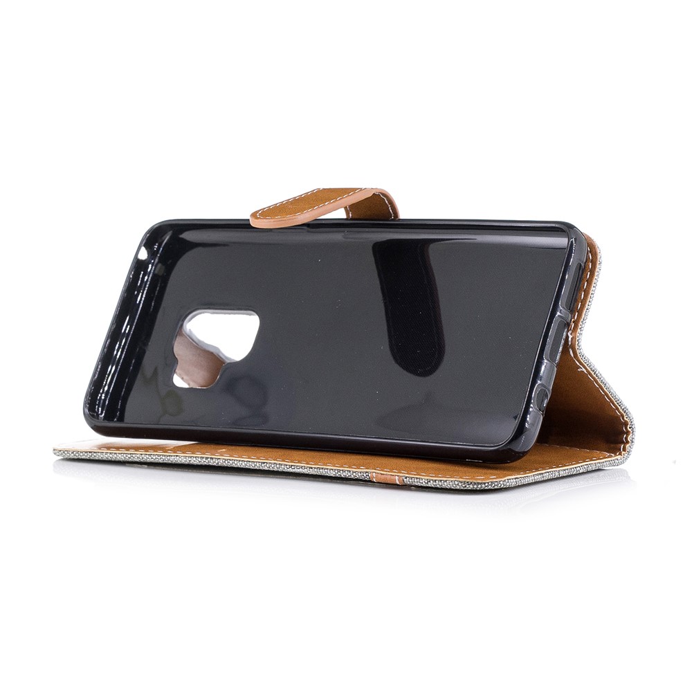 Jeans Cloth Texture Wallet Stand Leather Mobile Casing for Samsung Galaxy S9 G960 - Grey-7