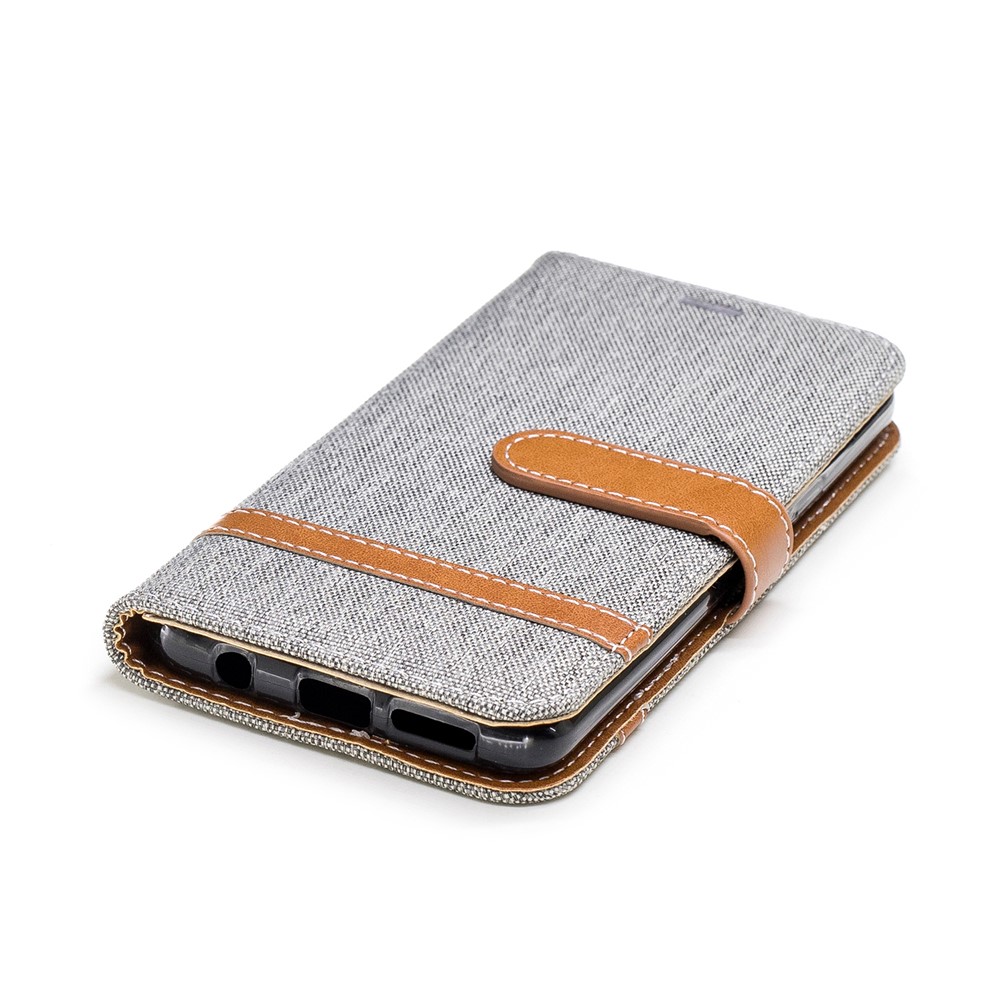 Jeans Cloth Texture Wallet Stand Leather Mobile Casing for Samsung Galaxy S9 G960 - Grey-8