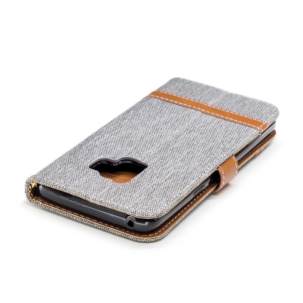 Jeans Cloth Texture Wallet Stand Leather Mobile Casing for Samsung Galaxy S9 G960 - Grey-9