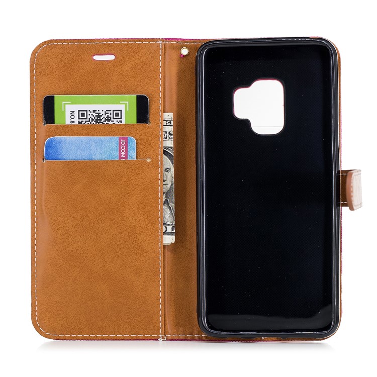 Jeans Cloth Texture Leather Wallet Stand Case Accessory for Samsung Galaxy S9 G960 - Rose-10
