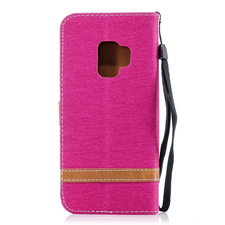 Jeans Cloth Texture Leather Wallet Stand Case Accessory for Samsung Galaxy S9 G960 - Rose-3