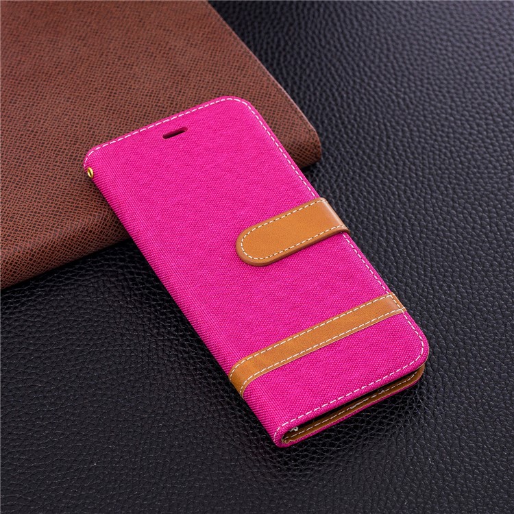 Jeans Cloth Texture Leather Wallet Stand Case Accessory for Samsung Galaxy S9 G960 - Rose-4