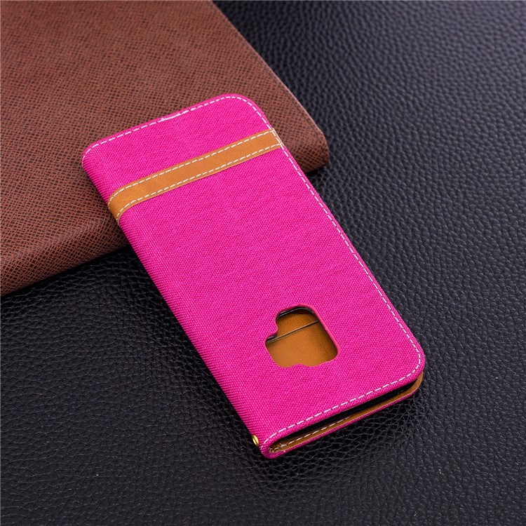Jeans Cloth Texture Leather Wallet Stand Case Accessory for Samsung Galaxy S9 G960 - Rose-5