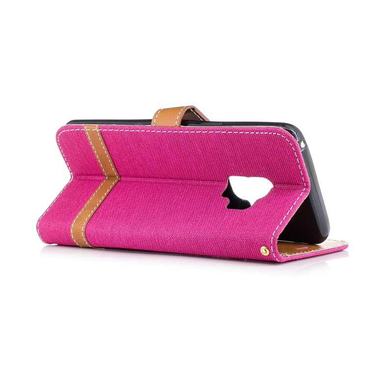 Jeans Cloth Texture Leather Wallet Stand Case Accessory for Samsung Galaxy S9 G960 - Rose-6