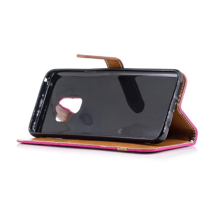Jeans Cloth Texture Leather Wallet Stand Case Accessory for Samsung Galaxy S9 G960 - Rose-7